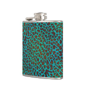 ヒョウ・ブラウンとティール(緑がかった色)プリント フラスク (左)
