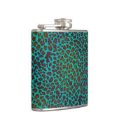 ヒョウ・ブラウンとティール(緑がかった色)プリント フラスク (右)