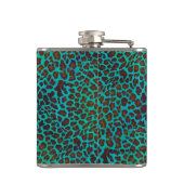 ヒョウ・ブラウンとティール(緑がかった色)プリント フラスク (裏面)