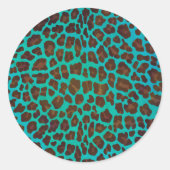 ヒョウ・ブラウンとティール(緑がかった色)プリント ラウンドシール (正面)