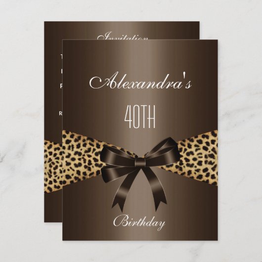 ヒョウ・ブラウン・アニマル40歳招待状 招待状 (正面/裏面)