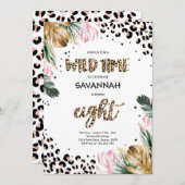 ヒョウ・プリント8誕生日サファリジャングルパーティー 招待状 (正面/裏面)