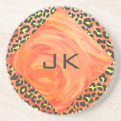 ヒョウ・モノグラムオレンジアンドイエロープリント コースター (正面)