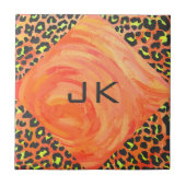 ヒョウ・モノグラムオレンジアンドイエロープリント タイル (正面)