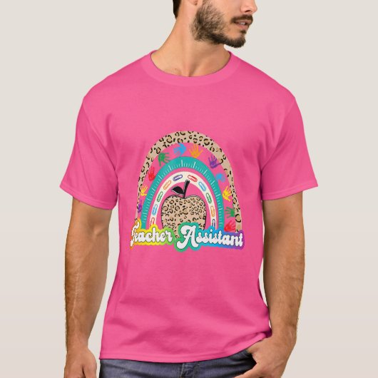 ヒョウ リンゴ 虹色 先生 アシスタント 人生 バック Tシャツ (正面)