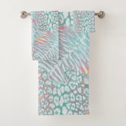 ヒョウ,虎,皮膚,斑点,ストライプのターコイズ, バスタオルセット (インサイチュ)