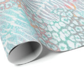 ヒョウ，虎，皮膚，斑点，ストライプのターコイズ, ラッピングペーパー (ロールコーナー)