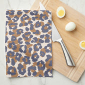 ヒョウ – 青と茶色 –  キッチンタオル (四つ折り)