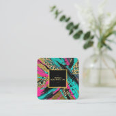 **ヒョウAP93抽象芸術動物ネオン金ゴールド はっきりした スクエア名刺 (スタンド正面)