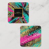 **ヒョウAP93抽象芸術動物ネオン金ゴールド はっきりした スクエア名刺 (正面/裏面)