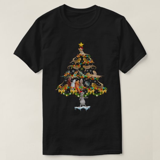 ヒョウGeckoクリスマスツリーおもしろい有毛クリスマス Tシャツ (デザイン正面)