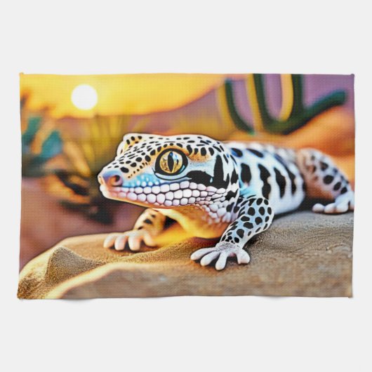 ヒョウGECKOデザートデザイン キッチンタオル (横)