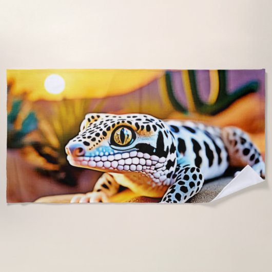 ヒョウGECKOデザートデザイン ビーチタオル (正面)