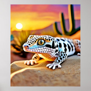 ヒョウGECKOデザートデザイン ポスター