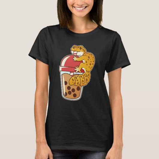 ヒョウGecko飲むボバブルティー Tシャツ (正面)
