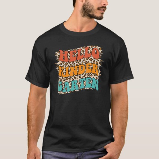 ヒョウHello幼稚園先生学生バックT Tシャツ (正面)