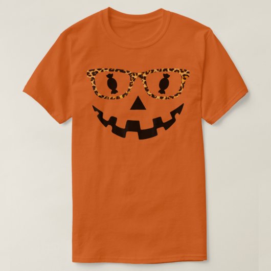 ヒョウJackOlAntern顔グラスパンプキンキャンディハ Tシャツ (デザイン正面)