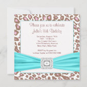 ヒョウPOSHピンクティール（緑がかった色）ダイヤモンドSweet sixteen 招待状 (裏面)