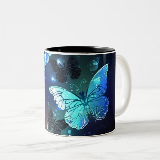 ヒラヒラするナイトバタフライ ツートーンマグカップ (正面右)