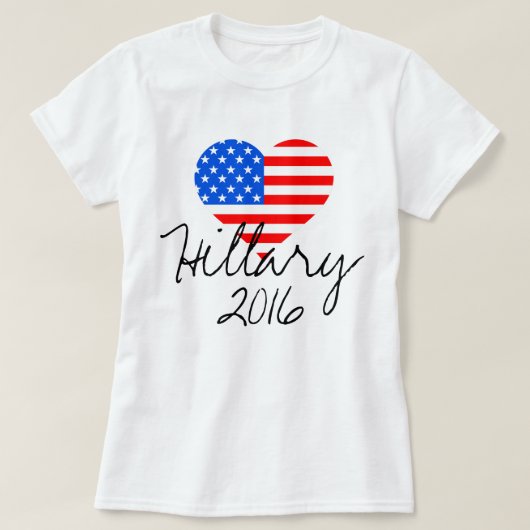 ヒラリー2016年: アメリカのハートの旗の女性のTシャツ Tシャツ (デザイン正面)