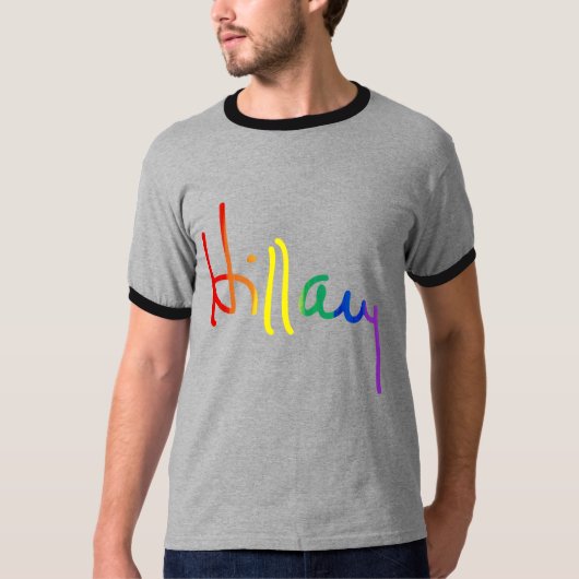 ヒラリー-虹の旗-のためのLGBT Tシャツ (正面)