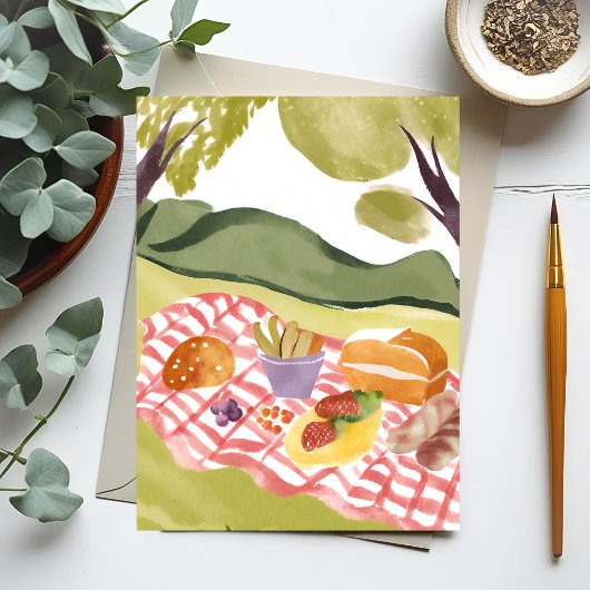 ヒルサイドピクニック | 水絵を描色(横) ポストカード