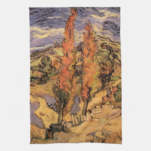 ヒルズを通る道のポプラの木 by ヴィンセント・ヴァン・ゴッホ キッチンタオル (縦)