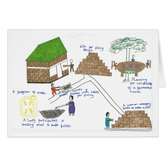 ヒルダの家族は家を造るために煉瓦を作ります (正面横)