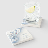 ヒルトンエレガントヘッドアイランドマップネイビーブルー結婚ズ ストーンコースター (横)