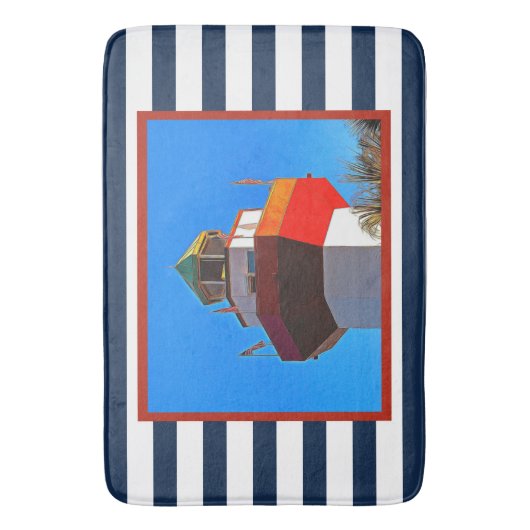 ヒルトンストライプのヘッドアイランドハーバータウンライトハウス バスマット (正面縦)