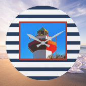 ヒルトンストライプのヘッドアイランドハーバータウンライトハウス ラージ壁時計