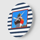 ヒルトンストライプのヘッドアイランドハーバータウンライトハウス ラージ壁時計 (傾斜)