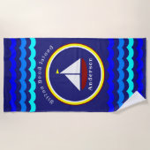 ヒルトンヘッドアイランドキュートシルボートいかりアンドネーム ビーチタオル (正面)