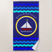 ヒルトンヘッドアイランドキュートシルボートいかりアンドネーム ビーチタオル (正面)