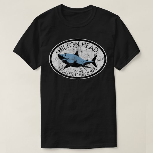 ヒルトンヘッドアイランドサウスカロライナ魚釣りシャークフィ Tシャツ (デザイン正面)