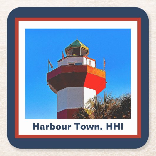 ヒルトンヘッドアイランドハーバータウンライトハウス スクエアペーパーコースター (正面)