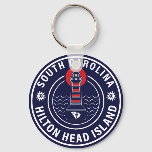 ヒルトンヘッドアイランドライトハウスレトロサンセット キーホルダー (正面)