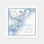 ヒルトンヘッドアイランドSCマップエレガントネイビー結婚ズ スタンダードカクテルナプキン (正面)