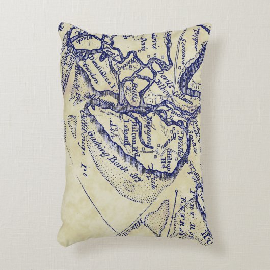 ヒルトンヘッドアイランドSCヴィンテージマップネイビーブルーティーセント アクセントクッション (正面(垂直))
