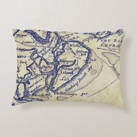 ヒルトンヘッドアイランドSCヴィンテージマップネイビーブルーティーセント アクセントクッション (裏面)