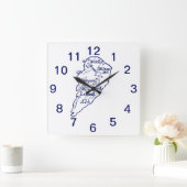 ヒルトンヘッドアイランドSCヴィンテージマップネイビーブルー スクエア壁時計 (ホーム)