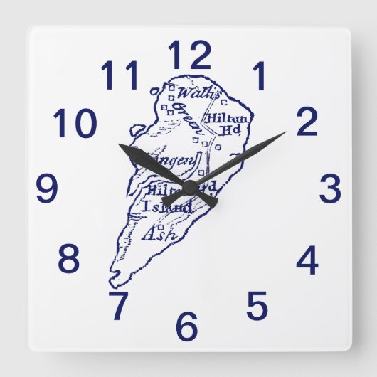 ヒルトンヘッドアイランドSCヴィンテージマップネイビーブルー スクエア壁時計 (正面)