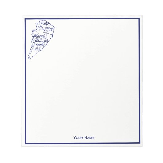 ヒルトンヘッドアイランドSCヴィンテージマップネイビーブルー ノートパッド (正面)
