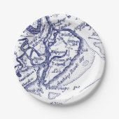 ヒルトンヘッドアイランドSCヴィンテージマップネイビーブルー ペーパープレート (正面)