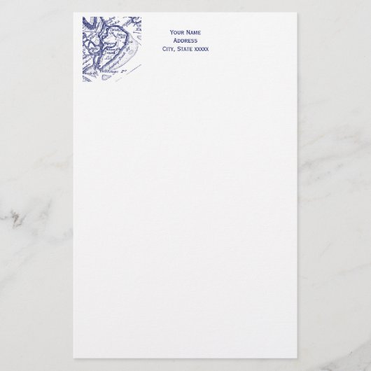 ヒルトンヘッドアイランドSCヴィンテージマップネイビーブルー 便箋 (正面)