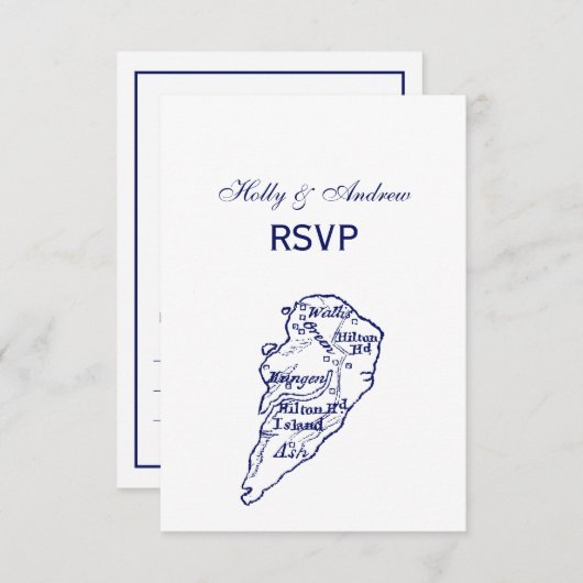 ヒルトンヘッドアイランドSCヴィンテージマップネイビーブルー 出欠カード (正面/裏面)