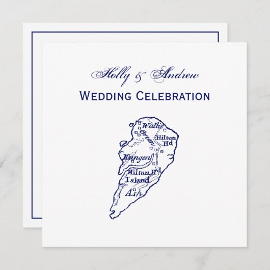 ヒルトンヘッドアイランドSCヴィンテージマップネイビーブルー 招待状 (正面/裏面)