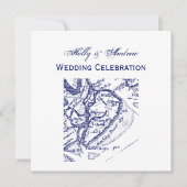 ヒルトンヘッドアイランドSCヴィンテージマップネイビーブルー 招待状 (正面)