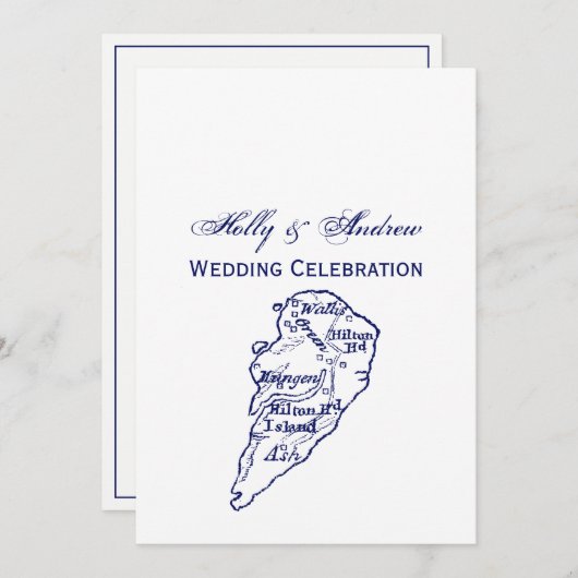 ヒルトンヘッドアイランドSCヴィンテージマップネイビーブルー 招待状 (正面/裏面)
