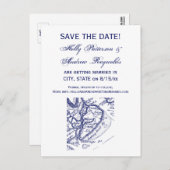 ヒルトンヘッドアイランドSC ヴィンテージマップ ネイビーブルー 案内ポストカード (正面/裏面)